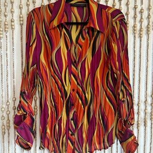 Robert Graham y2k Funky Retro Striped Pink Orange Boho Long Sleeve Button Down L